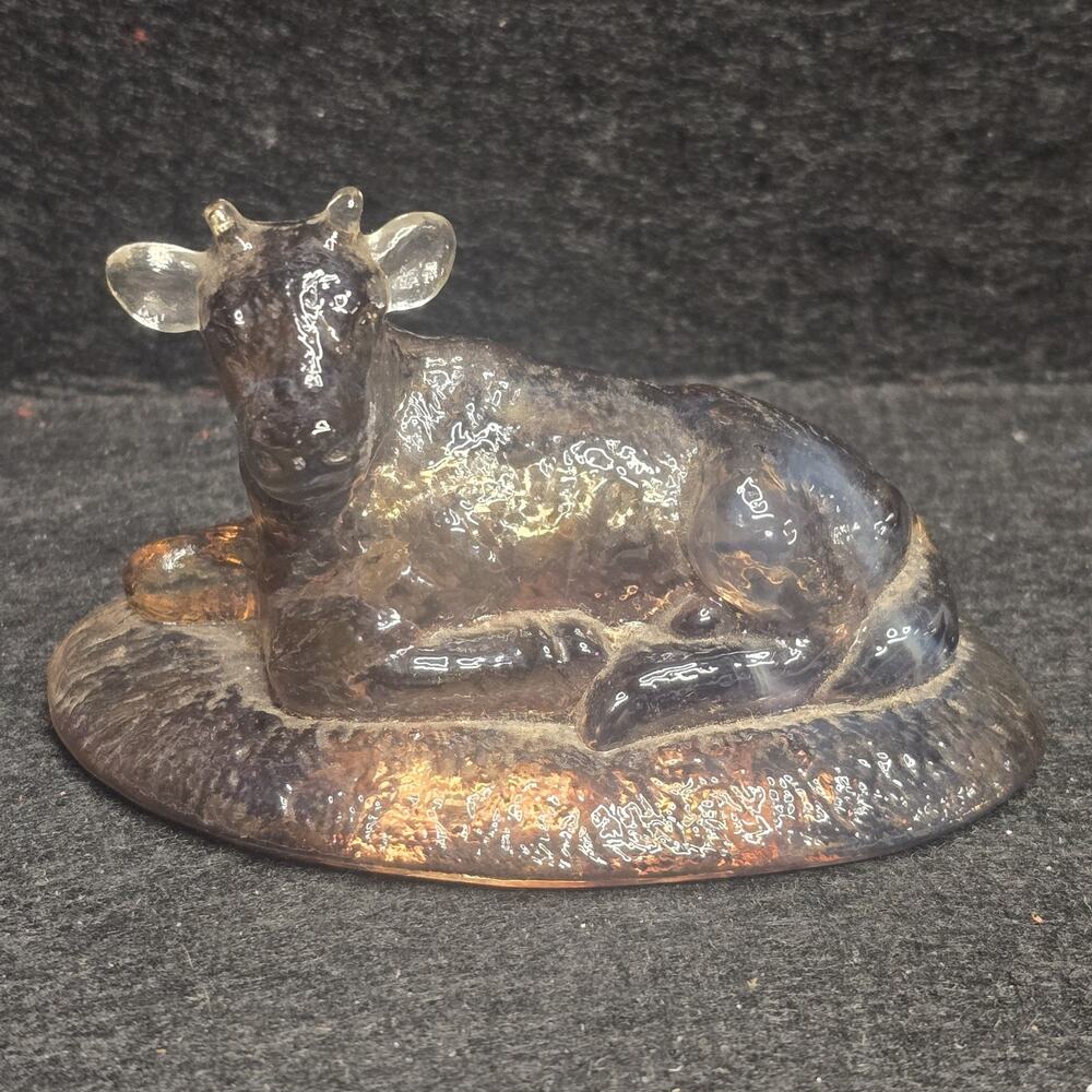 Boyd Art Glass Peach Colored Glass Cow 4" x 2.75" Head Glows Orange